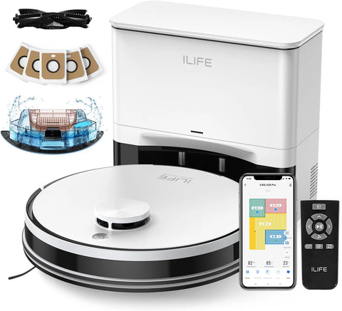 ILIFE A30 Pro Robot Vacuum and Mop with Self-Emptying Station - White