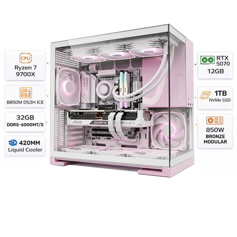 تجميعة كمبيوتر ألعاب قيمنق (Ryzen 7 9700X, RTX 5070 12GB) – رام 32 جيجابايت DDR5، هارد 1 تيرا بايت NVMe، مع نظام Windows 11 Pro