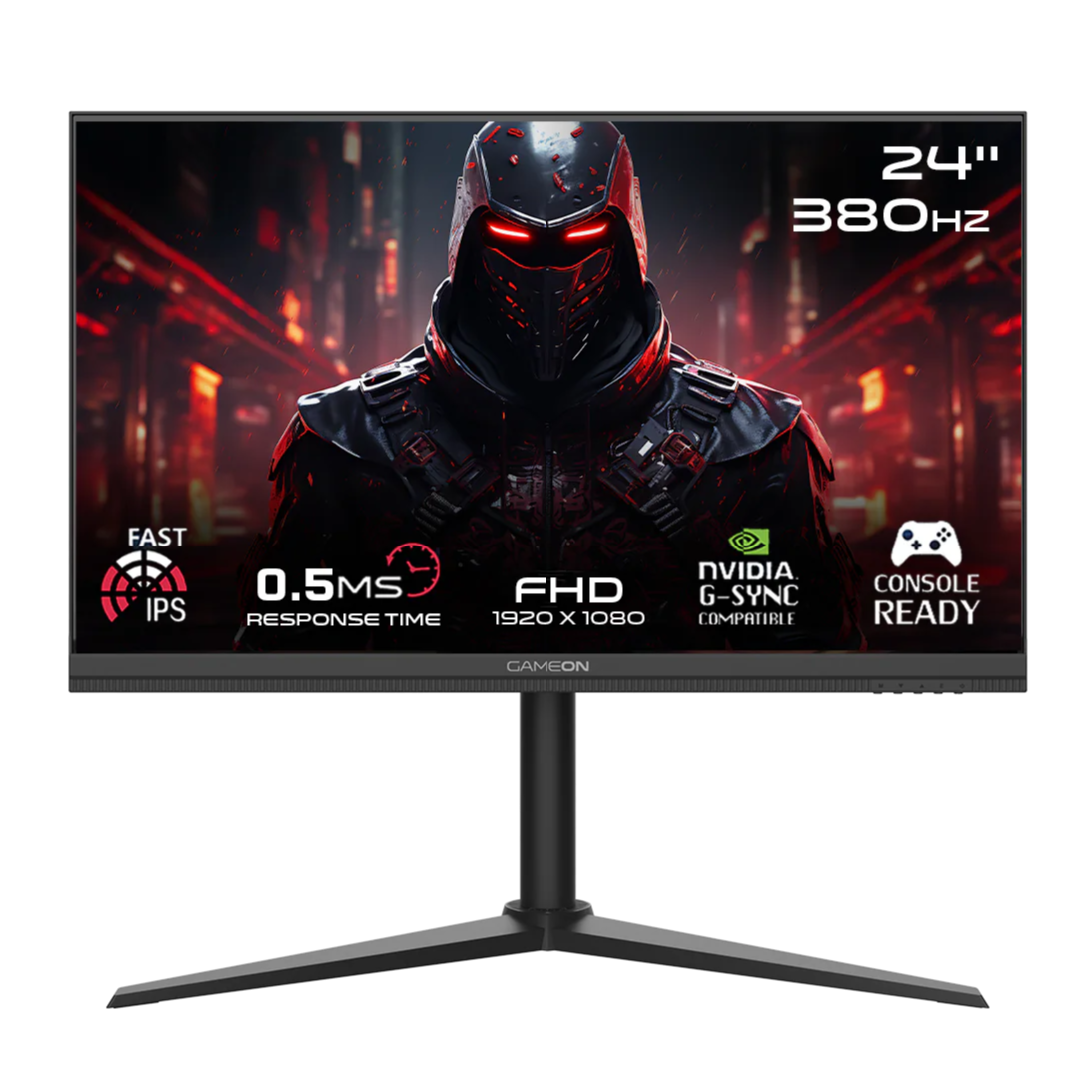 شاشة ألعاب GAMEON GOMP24FHD380IPS Midnight Pro Series مقاس 24 بوصة FHD، 380 هرتز، MPRT 0.5 مللي ثانية، HDMI 2.1، شاشة IPS سريعة - أسود