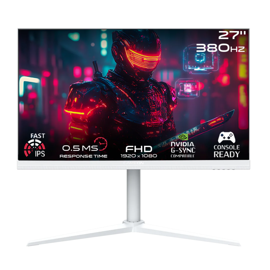 شاشة ألعاب GAMEON GOAP27FHD380IPS Artic Pro Series مقاس 27 بوصة بدقة FHD، ومعدل تحديث 380 هرتز، ووقت استجابة 0.5 مللي ثانية، ومنفذ HDMI 2.1، وشاشة IPS سريعة (تدعم PS5) - أبيض