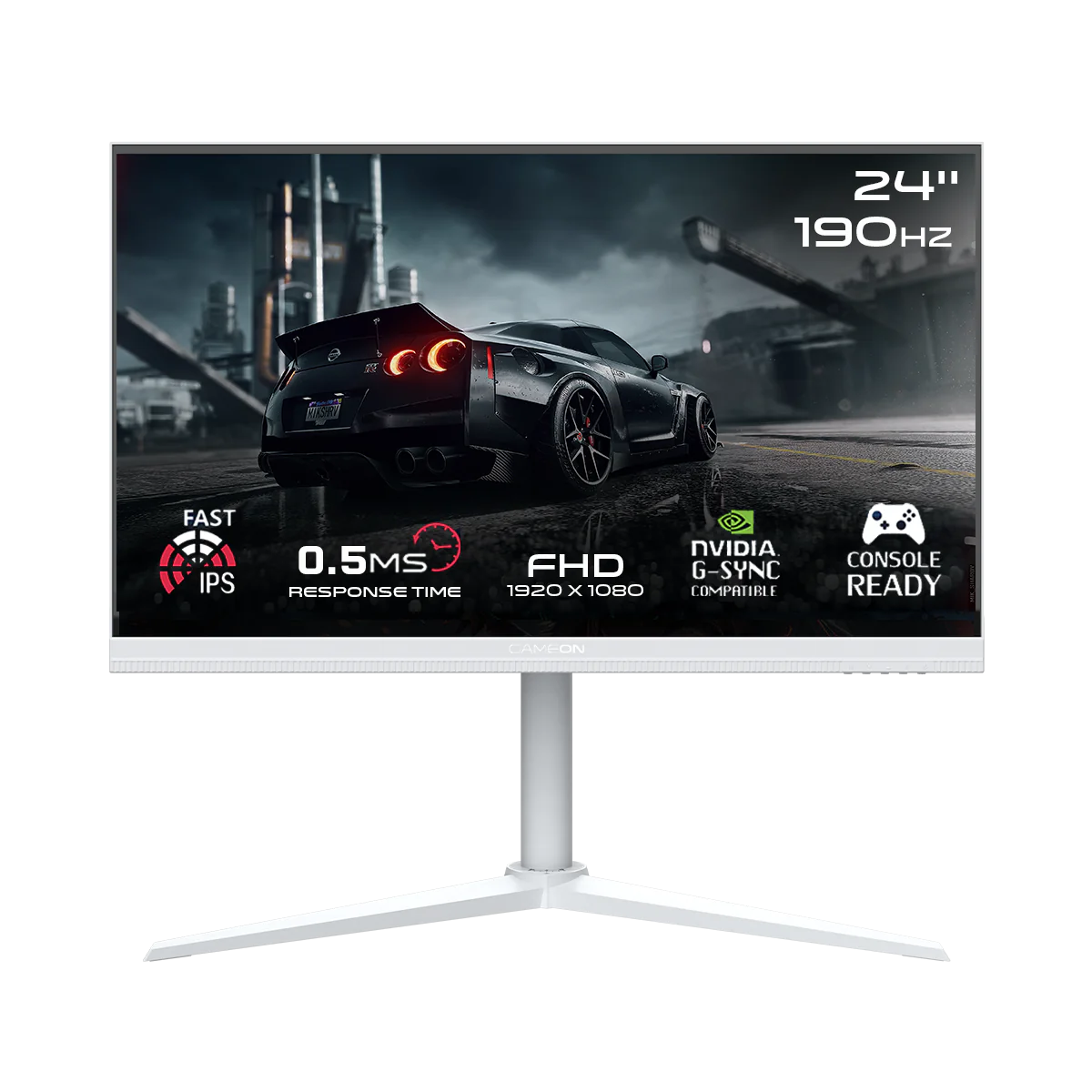 شاشة ألعاب GAMEON GOA24FHD190IPS Artic Pro Series مقاس 24 بوصة، بدقة FHD، ومعدل تحديث 190 هرتز، ووقت استجابة 0.5 مللي ثانية، وتقنية IPS سريعة - بيضاء