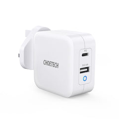 شاحن Choetech 65W ثنائي المنفذ USB C GaN - أبيض