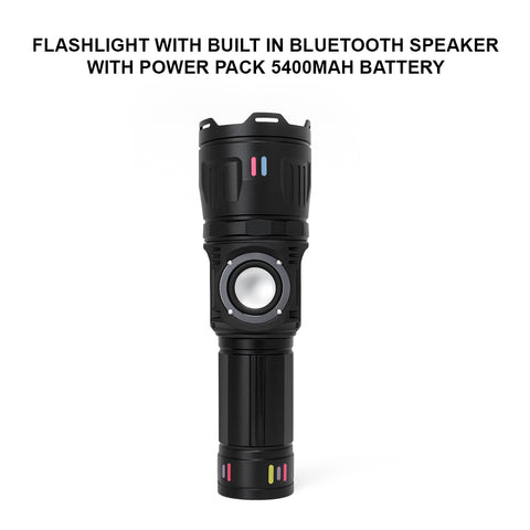 Multifunctional LED Emergency Flashlight with Built-in Bluetooth Speaker, 2000LM Bright Torch, 5400mAh Rechargeable Battery & Waterproof Design