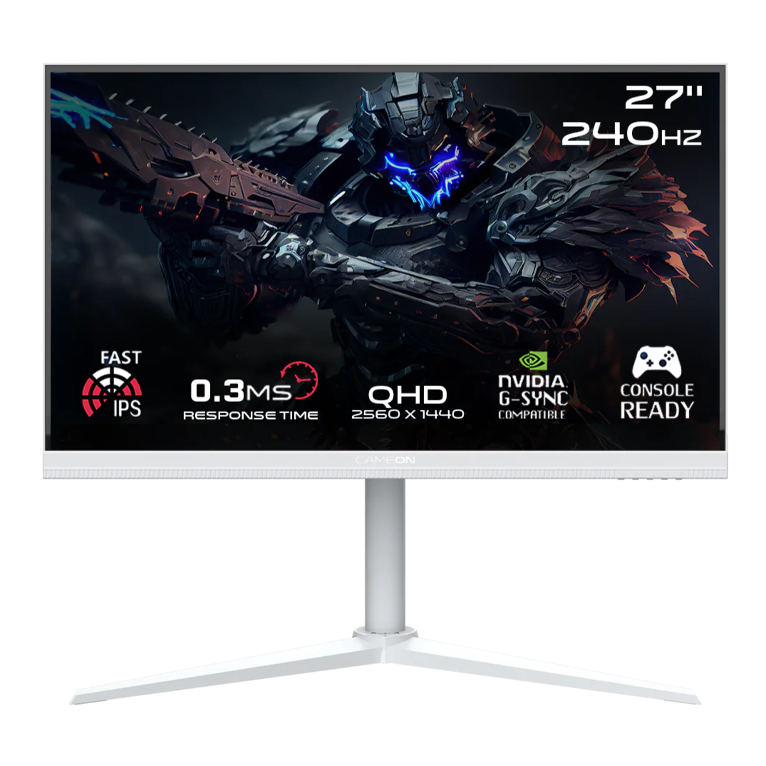 شاشة ألعاب GAMEON GOA27QHD240IPS Artic Pro Series مقاس 27 بوصة بدقة QHD وتردد 240 هرتز ووقت استجابة 0.3 مللي ثانية وشاشة IPS سريعة - بيضاء
