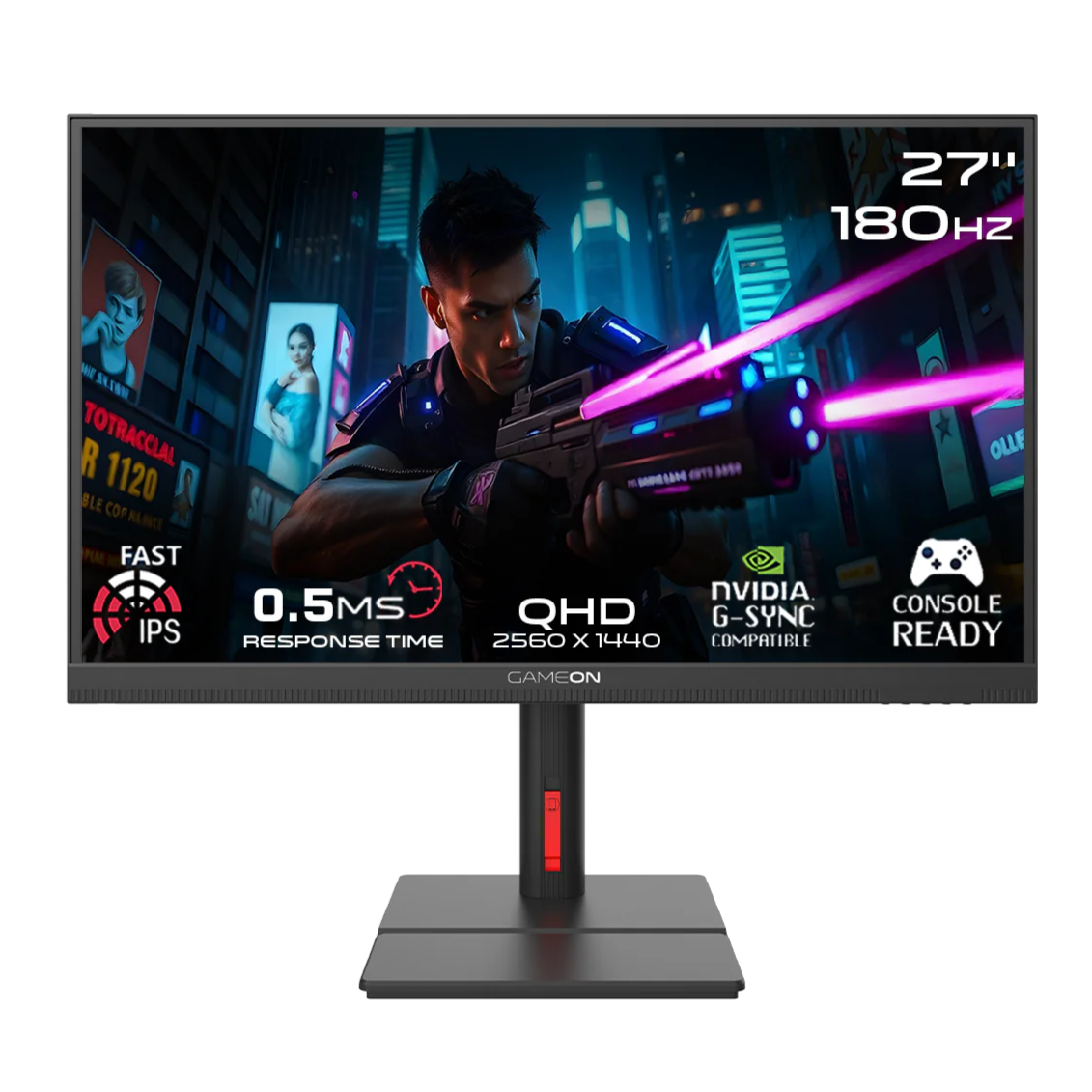 شاشة ألعاب GAMEON GOML27QHD180IPS Midnight Signature Series مقاس 27 بوصة QHD، 180 هرتز، شاشة IPS Mini LED سريعة - أسود