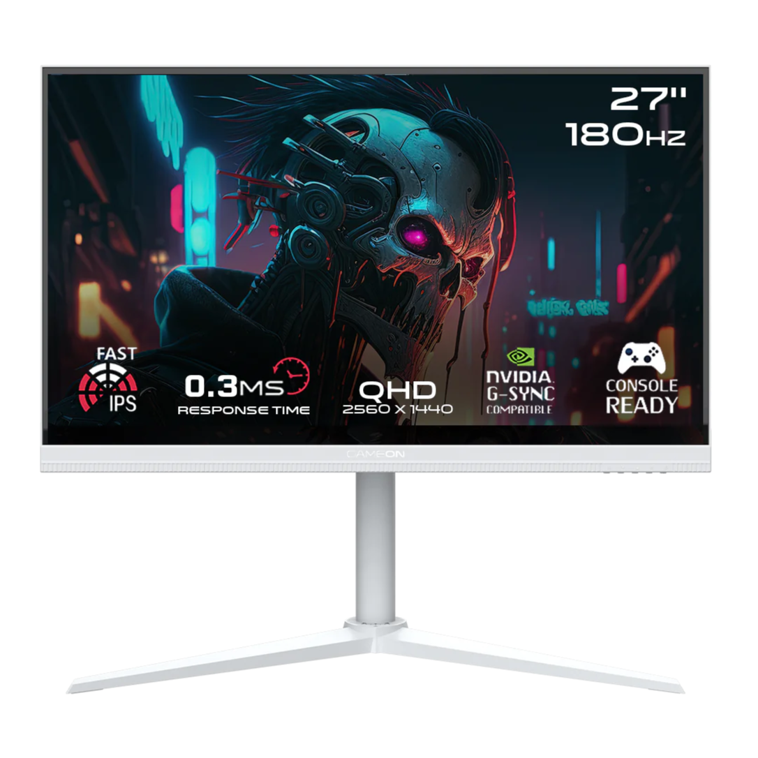 شاشة ألعاب GAMEON GOA27QHD180IPS Artic Pro Series مقاس 27 بوصة بدقة QHD، ومعدل تحديث 180 هرتز، ووقت استجابة 0.3 مللي ثانية، وشاشة IPS سريعة - بيضاء