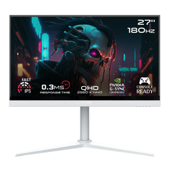 شاشة ألعاب GAMEON GOA27QHD180IPS Artic Pro Series مقاس 27 بوصة بدقة QHD، ومعدل تحديث 180 هرتز، ووقت استجابة 0.3 مللي ثانية، وشاشة IPS سريعة - بيضاء