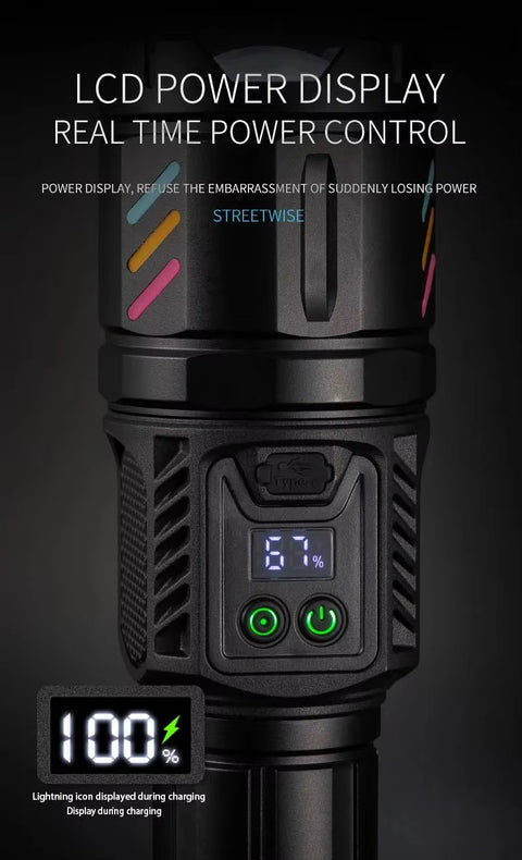 Multifunctional LED Emergency Flashlight with Built-in Bluetooth Speaker, 2000LM Bright Torch, 5400mAh Rechargeable Battery & Waterproof Design