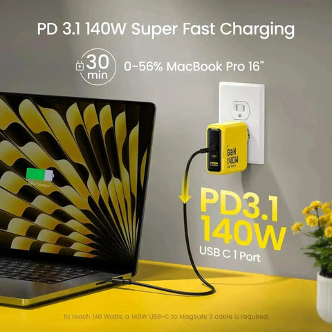 AOHI The Youth 140W GaN 3-Port PD3.1 Fast Charger USB-C USB-A Black Yellow