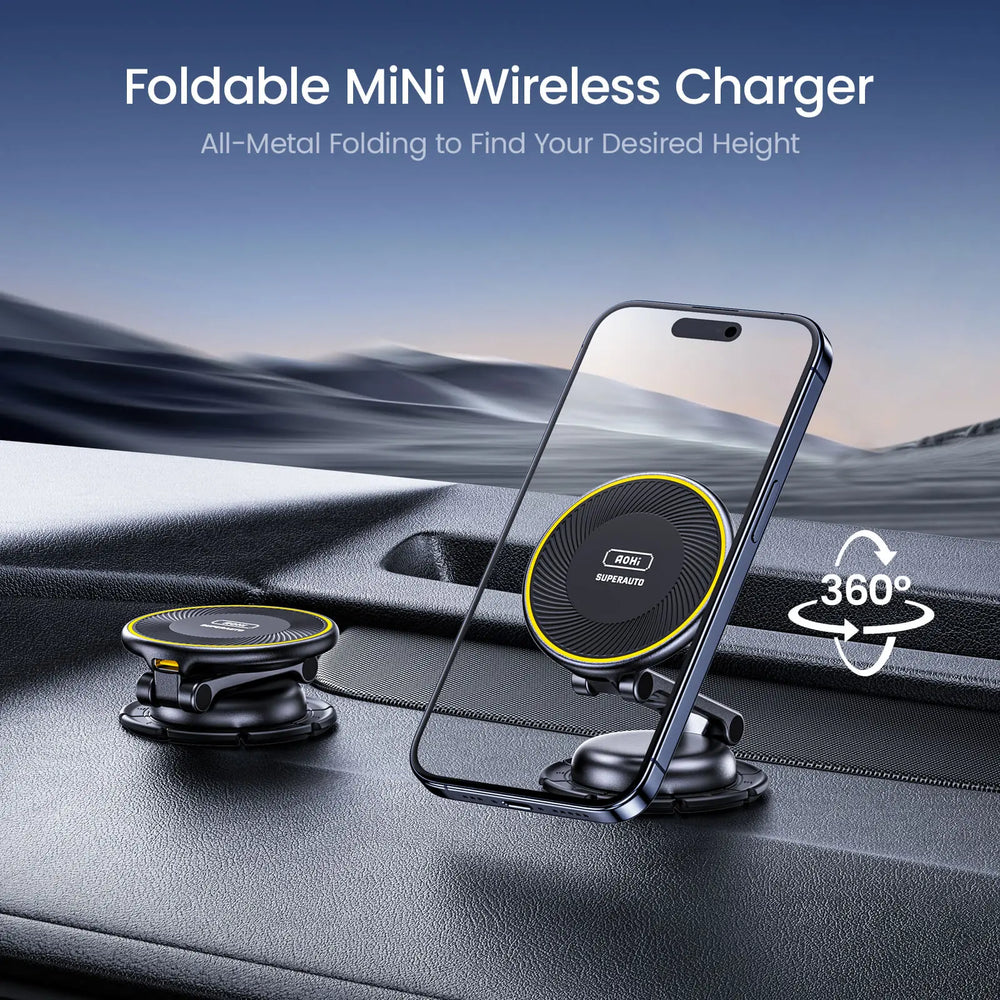 AOHI SuperAuto Foldable 360 Magnetic Wireless Car Charger with USB-C Cable