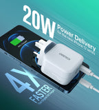 Choetech 38W Dual USB C + USB A Port Charger - White