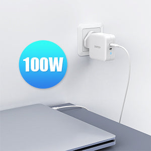 شاحن Choetech 100 وات بمنفذ USB C مزدوج - مع كابل CC - أبيض