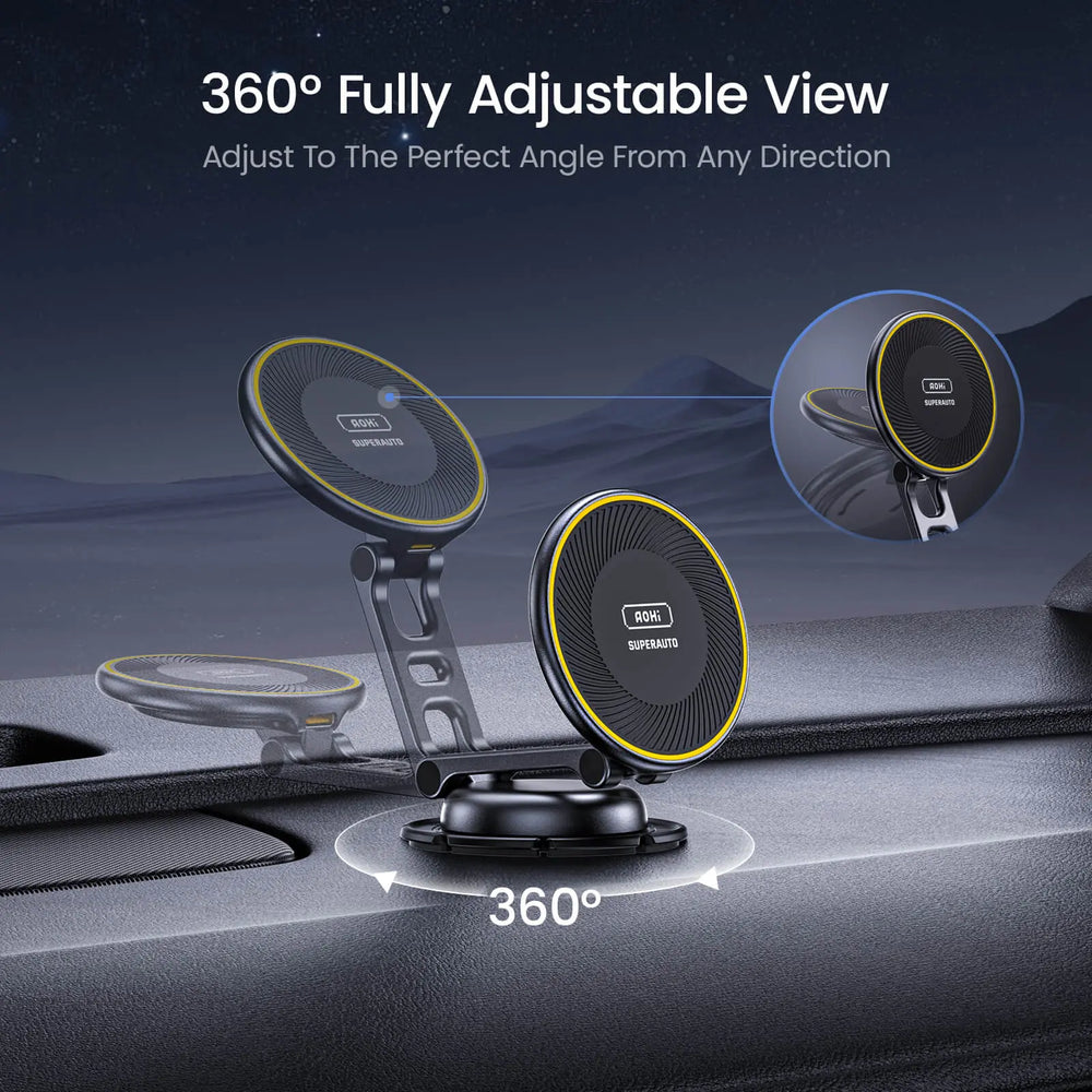 AOHI SuperAuto Foldable 360 Magnetic Wireless Car Charger with USB-C Cable