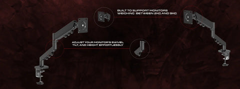 GAMEON GO-5500 Gas Mechanical Spring Single Monitor Arm For Gaming And Office Use, 17" - 32", Flat Monitor Up to 9 kg & Curve Monitor Up to 9 kg - Black