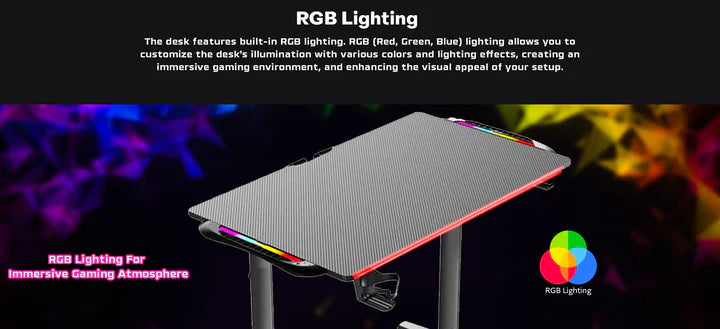 توستد مايندز TM-T-1060-RGB، مكتب ألعاب على شكل T بملمس ألياف الكربون