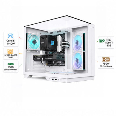 Custom Gaming PC Core i5-14400F, RTX 5060 TI 8GB, Ram 16GB DDR5 6000MT/s, 1TB NVMe SSD, Windows 11 Pro