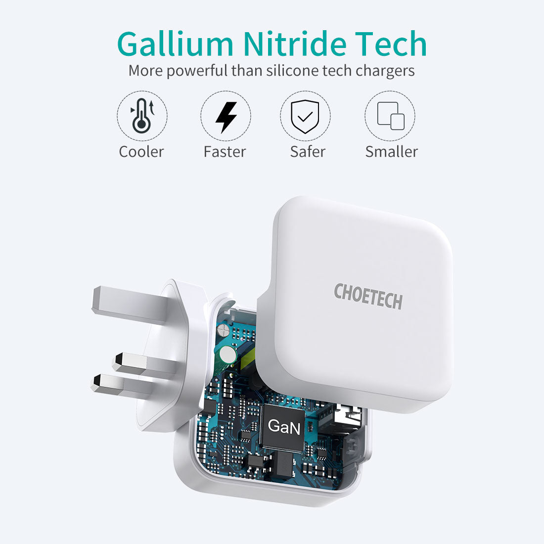 شاحن Choetech 65W ثنائي المنفذ USB C GaN - أبيض