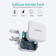 شاحن Choetech 65W ثنائي المنفذ USB C GaN - أبيض