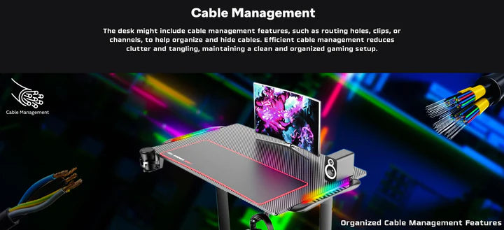 توستد مايندز TM-T-1060-RGB، مكتب ألعاب على شكل T بملمس ألياف الكربون
