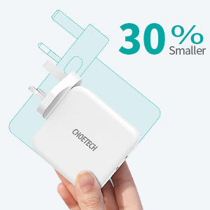 شاحن Choetech 100 وات بمنفذ USB C مزدوج - مع كابل CC - أبيض
