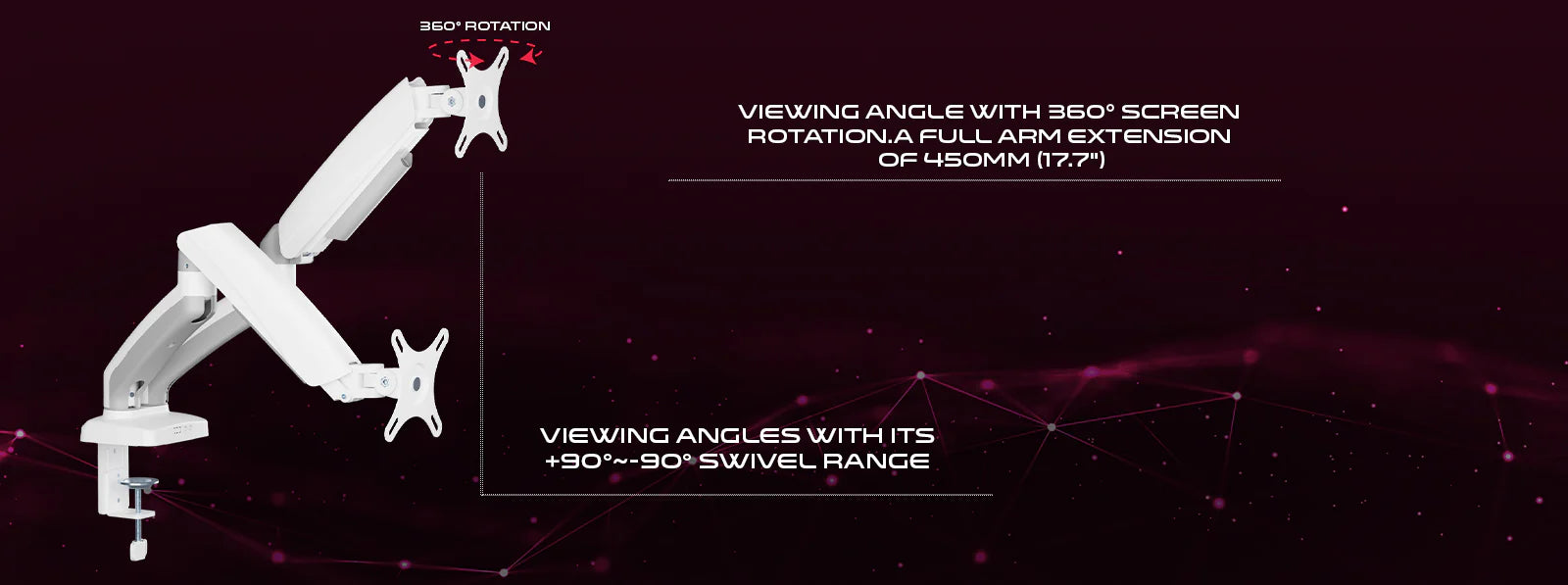 GAMEON GO-5450 Dual Monitor Arm For Gaming And Office Use - White