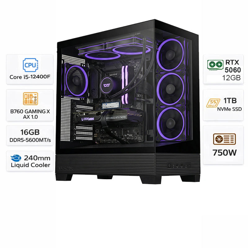 تجميعة كمبيوتر ألعاب قيمنق (Intel Core i7-14700F, RTX 5070 12GB) – رام 16 جيجابايت DDR5، هارد 2 تيرا بايت NVMe، مع نظام Windows 11