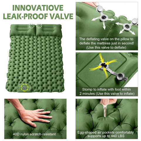 Double Inflatable Camping Air Mattress with Built-In Foot Pump & Dual Pillows – 200 × 120 cm