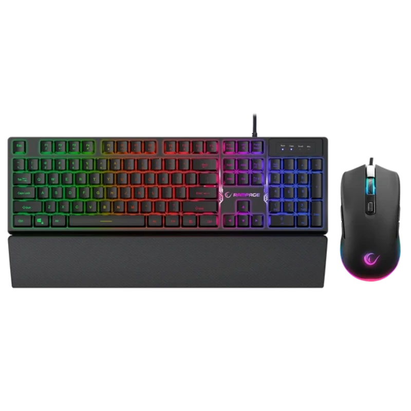 Rampage FORTUNA KM-RX7 Keyboard and Mouse Combo - US Layout USB 6400 DPI - Black