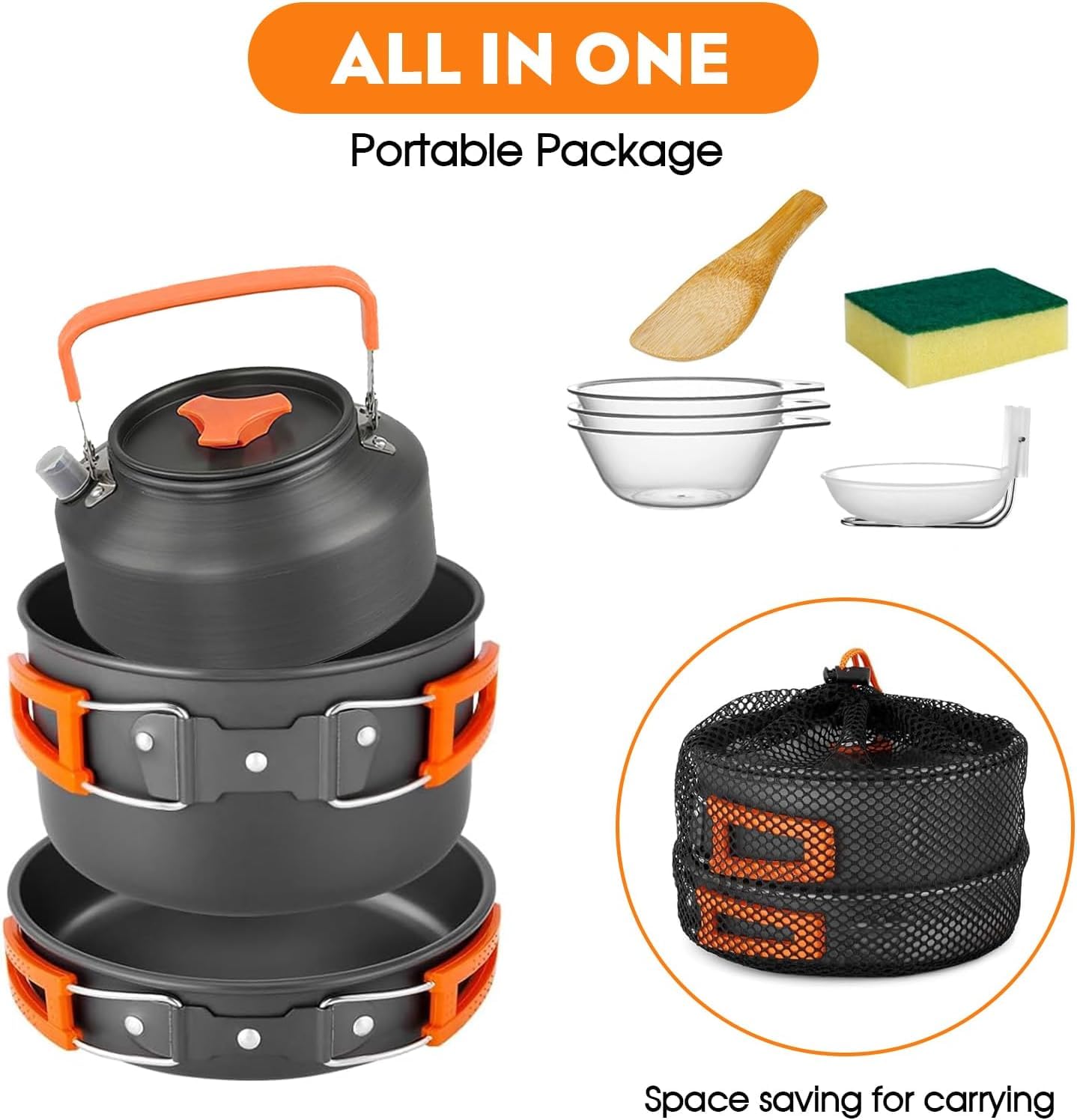 3-Piece Aluminium Camping Cookware Set with Pot, Pan, Teapot & Storage Bag