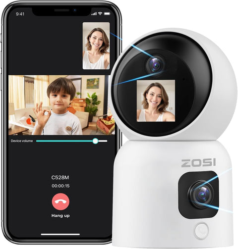 ZOSI INDOOR PT CAMERA WITH SCREEN,DUAL LENS 3MP+3MP