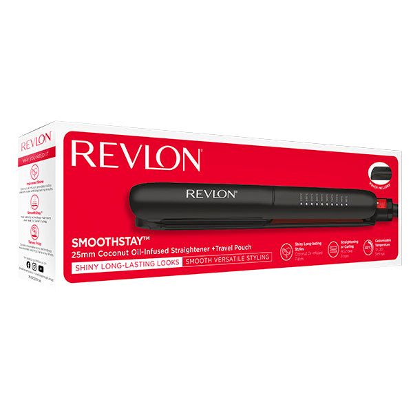 Revlon, SmoothStay 25mm Coconut Oil Infused Hair Straightener with Travel Pouch, Shine & Smooth Styling