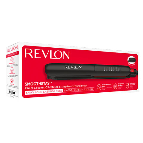 Revlon, SmoothStay 25mm Coconut Oil Infused Hair Straightener with Travel Pouch, Shine & Smooth Styling