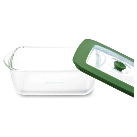 Borosil Square Borosilicate Glass Baking and Storage Dish with Green Airtight Lid