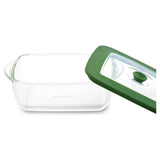 Borosil Square Borosilicate Glass Baking and Storage Dish with Green Airtight Lid