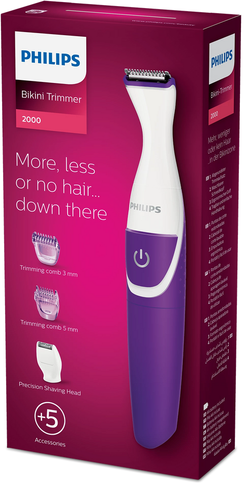 Philips BRT383/15, Showerproof Bikini Trimmer – Cordless, Precision Head, Mini Shaver, 0.5–5mm Length Settings