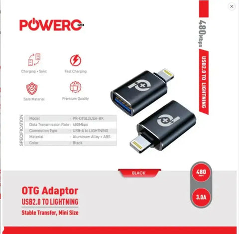 Poweroplus OTG USB-A To Lightning- Black