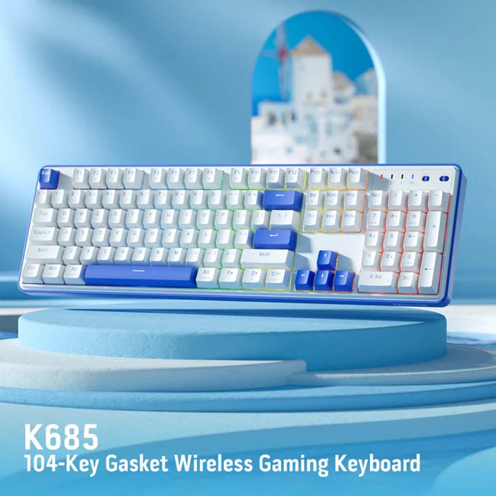 ريدراجون فاي K685 برو، لوحة مفاتيح ميكانيكية للألعاب، 104 مفتاح، 3 أوضاع، 100% لاسلكية، غاسكيت RGB، مفاتيح خطية حمراء