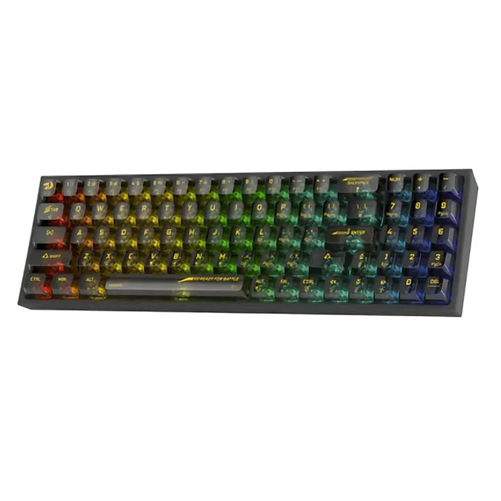 ريدراجون K628CT، بولوكس برو لوحة مفاتيح ميكانيكية للألعاب 75٪ بإضاءة RGB، سلكية USB-C، بلوتوث، ووايرلس 2.4 جيجاهرتز - بمفاتيح كريستالية شفافة