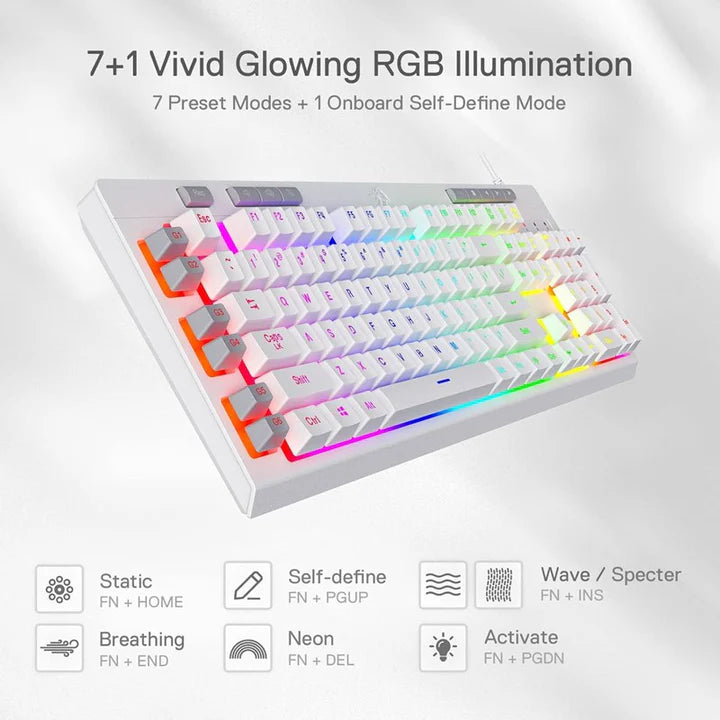 ريدراجون K512، لوحة مفاتيح ألعاب سلكية بغشاء وإضاءة خلفية RGB مع مفاتيح وسائط متعددة