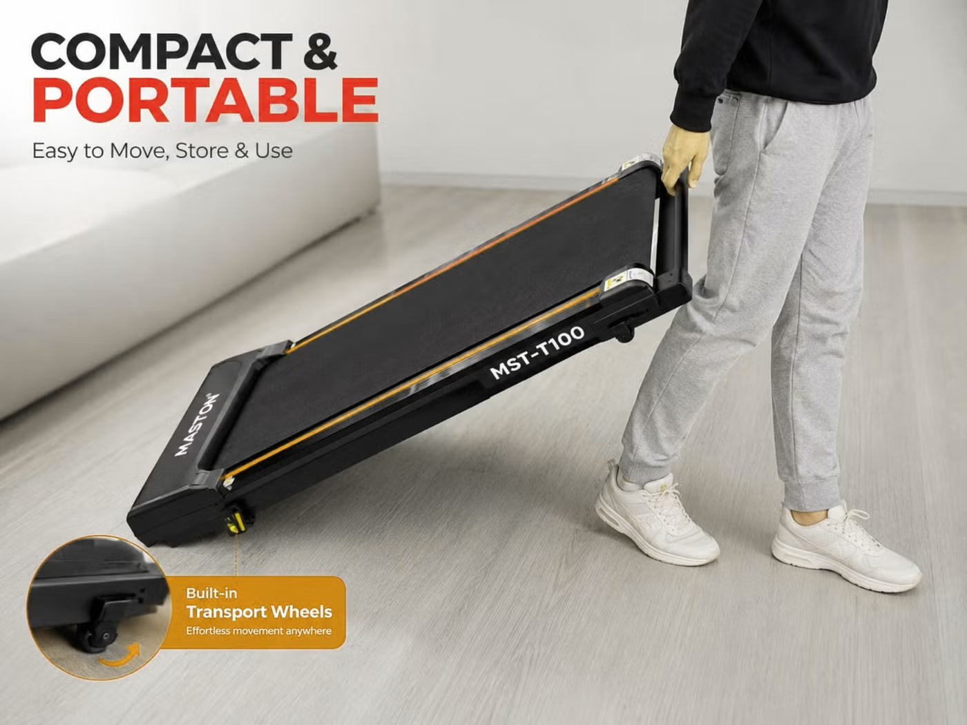 Maston Walking Pad & Running Treadmill, Incline Feature, 2.5 HP Motor, 6km/h Max Speed, 110Kg Capacity