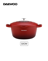 Daewoo 32cm Die-Cast Aluminum Casserole Pot with Lid, Non-Stick Granite Stone Coating, Full Induction Base, Oven-Safe, Red, Chemical-Free
