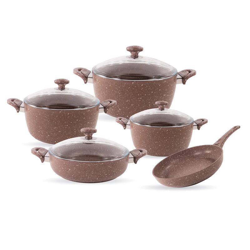 Saflon 9 Pcs 20+24+28Cm Pots+28Cm Shallow Pot+28Cm Frypan (Glass Lid)
