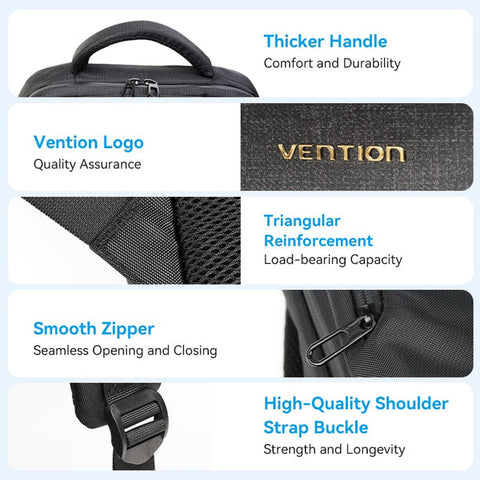 Vention Water-Repellent Laptop Backpack (43cm x 30cm x 14cm) Black