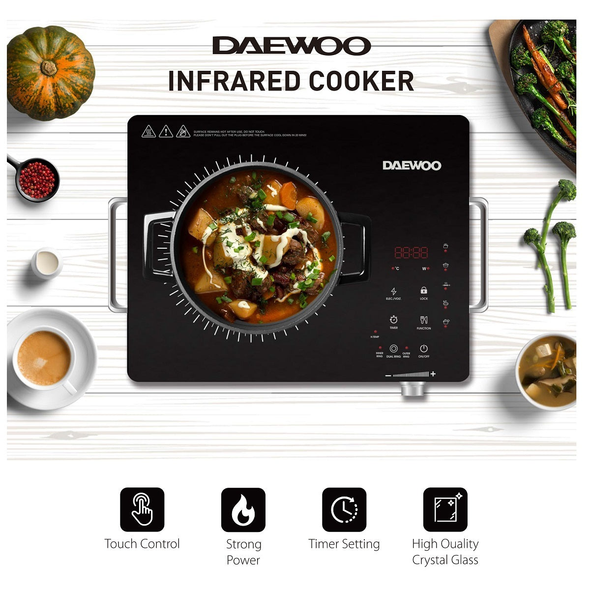 Daewoo 2000W Electric Single Infrared Cooker – Black