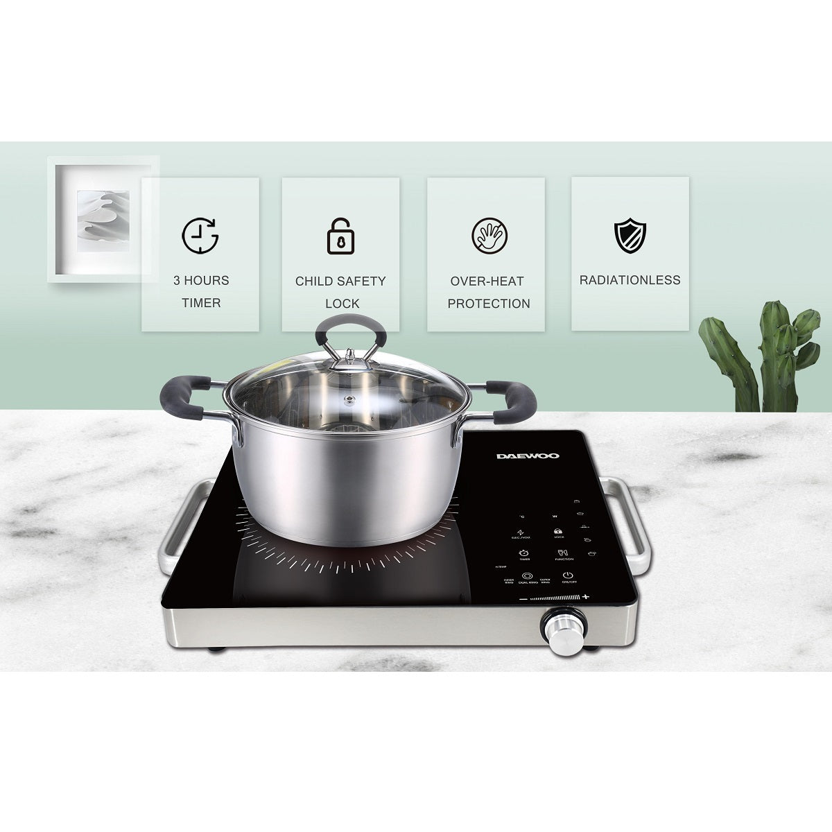 Daewoo 2000W Electric Single Infrared Cooker – Black