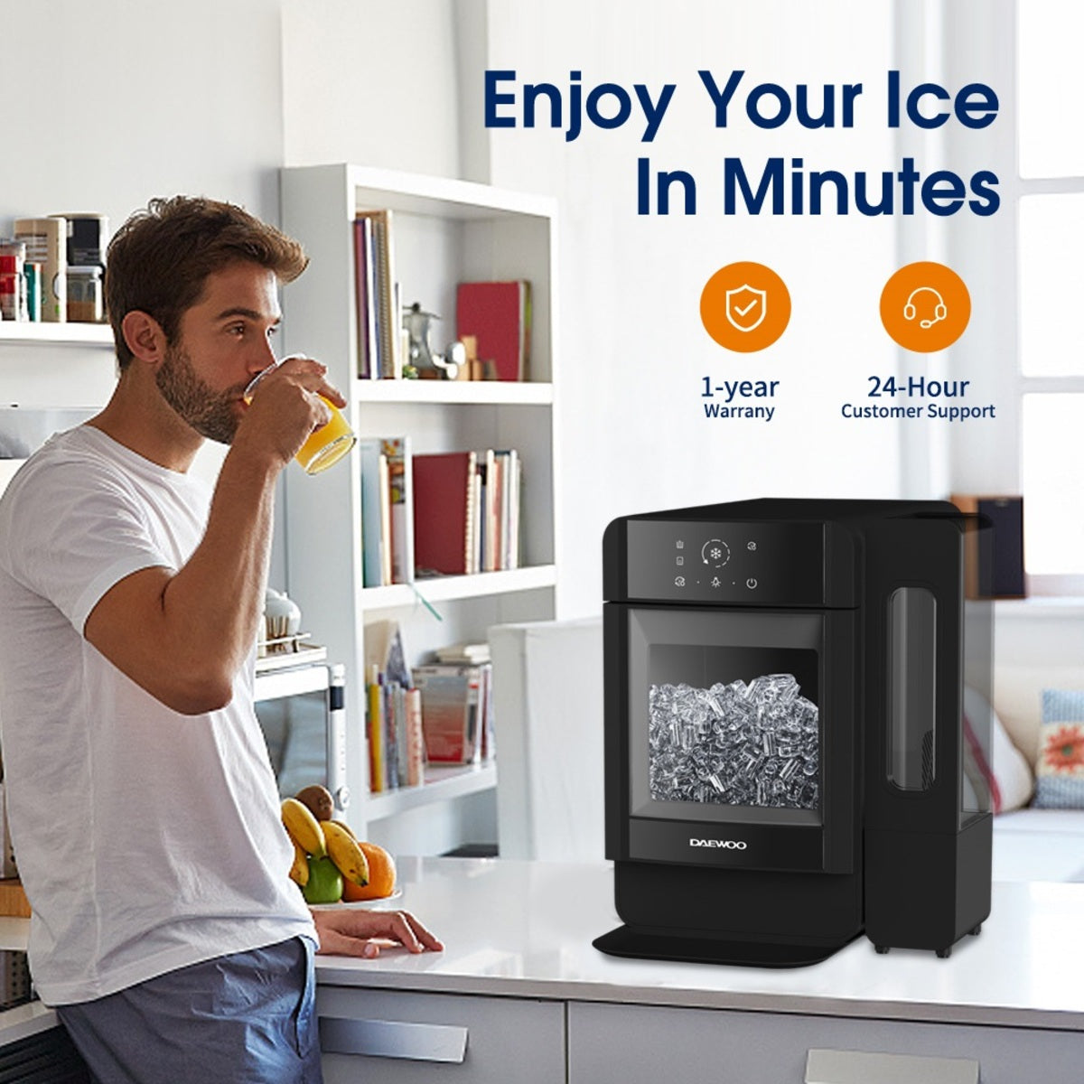 Daewoo Nugget Ice Maker 165W with 3.4L Water Tank, Black - DIM1505