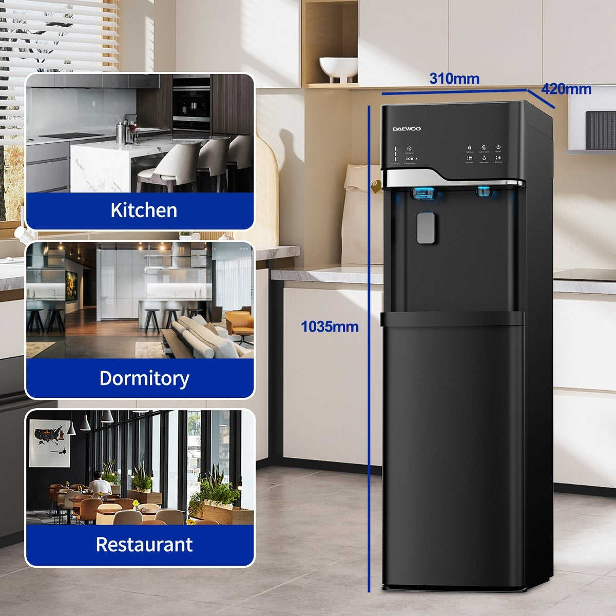 Daewoo Water Dispenser with Bullet Ice Maker 540W, Black - DWD7629