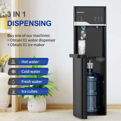 Daewoo Water Dispenser with Bullet Ice Maker 540W, Black - DWD7629