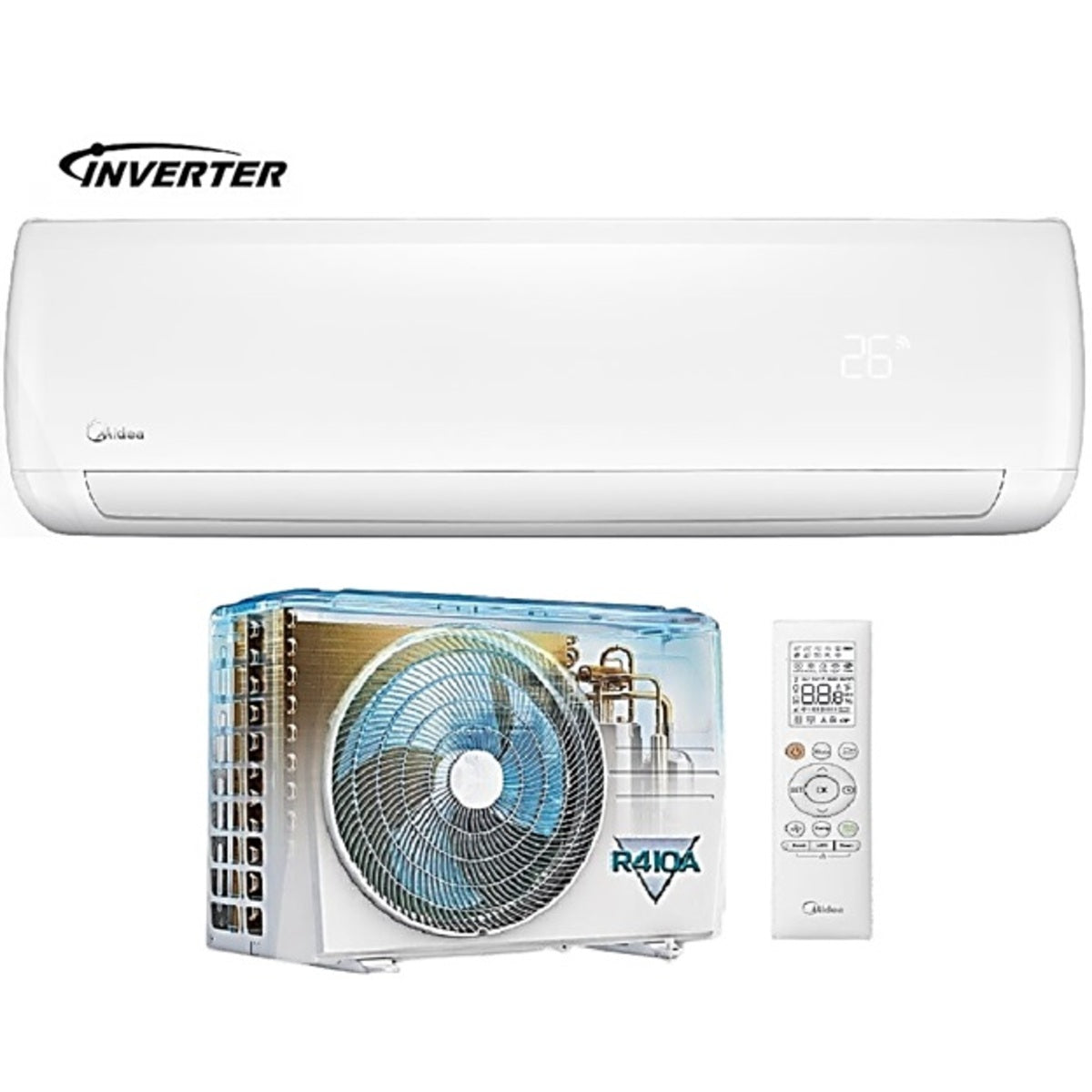 Midea, Wi-Fi Split Air Conditioner Inverter, 3 Ton, 33,000 BTU, Hot/Cold, R410A, Inverter Compressor