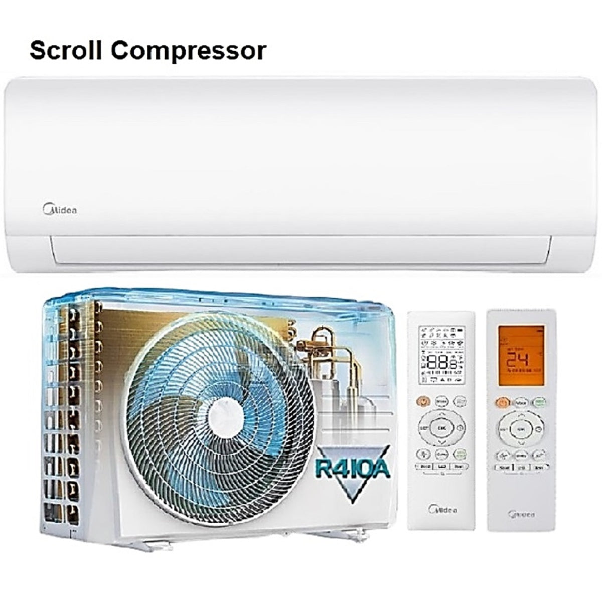 Midea, Wi-Fi Split Air Conditioner, 2 Ton, 24,000 BTU, Cool Only, R410A, Scroll Compressor